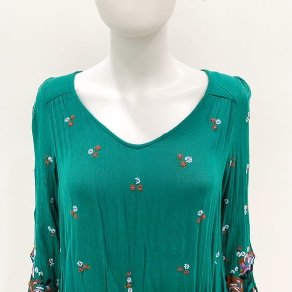 Free People Oxford Embroidered Shift Mini Tunic Dress in Green Combo Size S - Picture 4 of 10